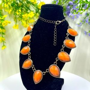 Coral Orange Faceted Rhinestone Statement Necklace